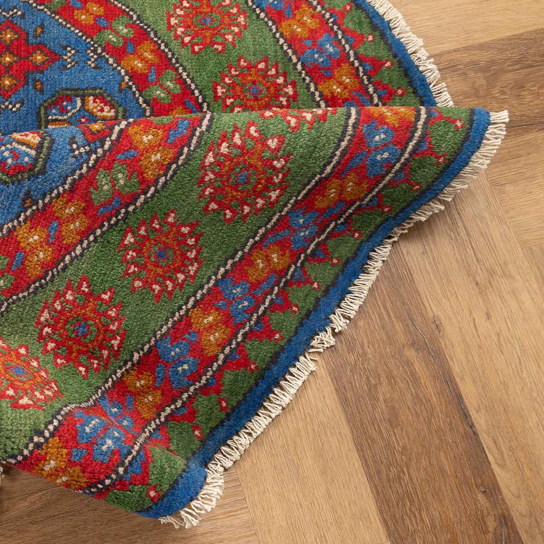 שטיח אפגני בוכרה עגול 00 אדום/כחול 145*143 | Bokhara Rug