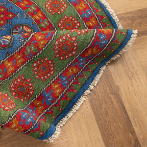 שטיח אפגני בוכרה עגול 00 אדום/כחול 145*143 | Bokhara Rug