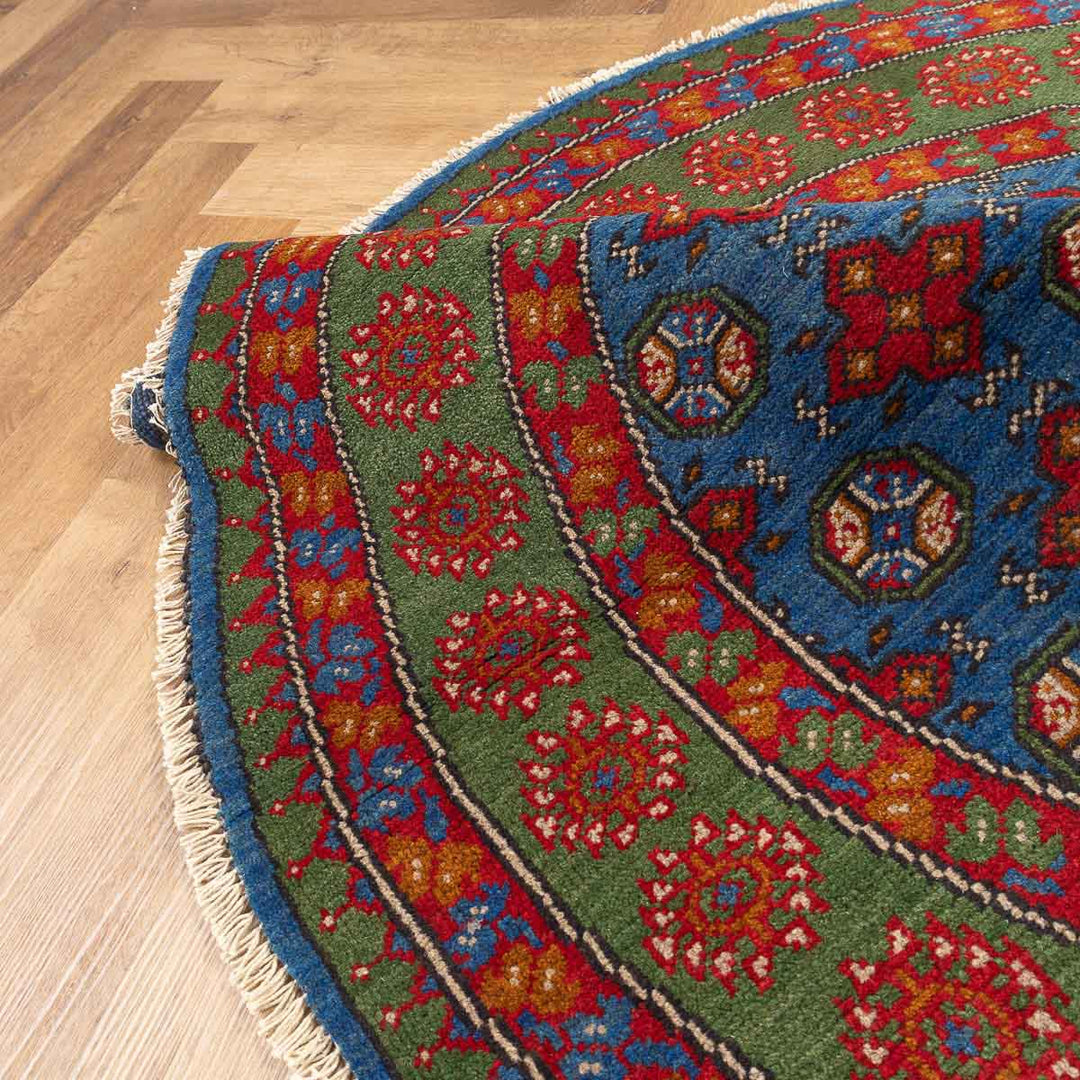 שטיח אפגני בוכרה עגול 00 אדום/כחול 145*143 | Bokhara Rug