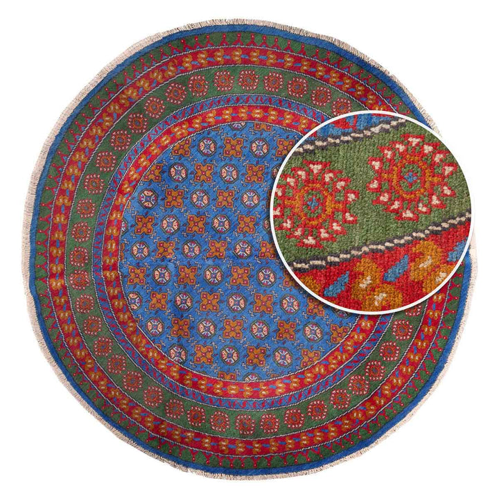 שטיח אפגני בוכרה עגול 00 אדום/כחול 195*201 | Bokhara Rug