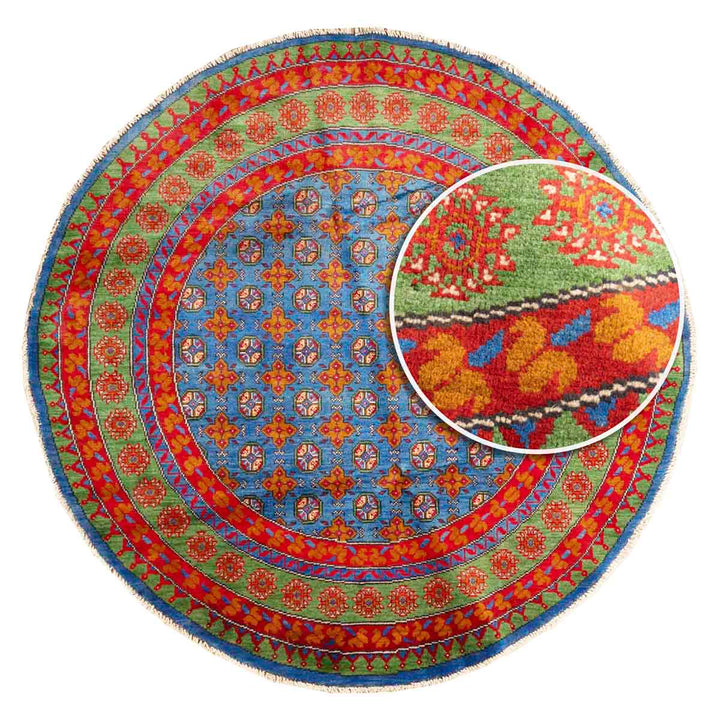 שטיח אפגני בוכרה עגול 00 אדום/כחול 199*197 | Bokhara Rug