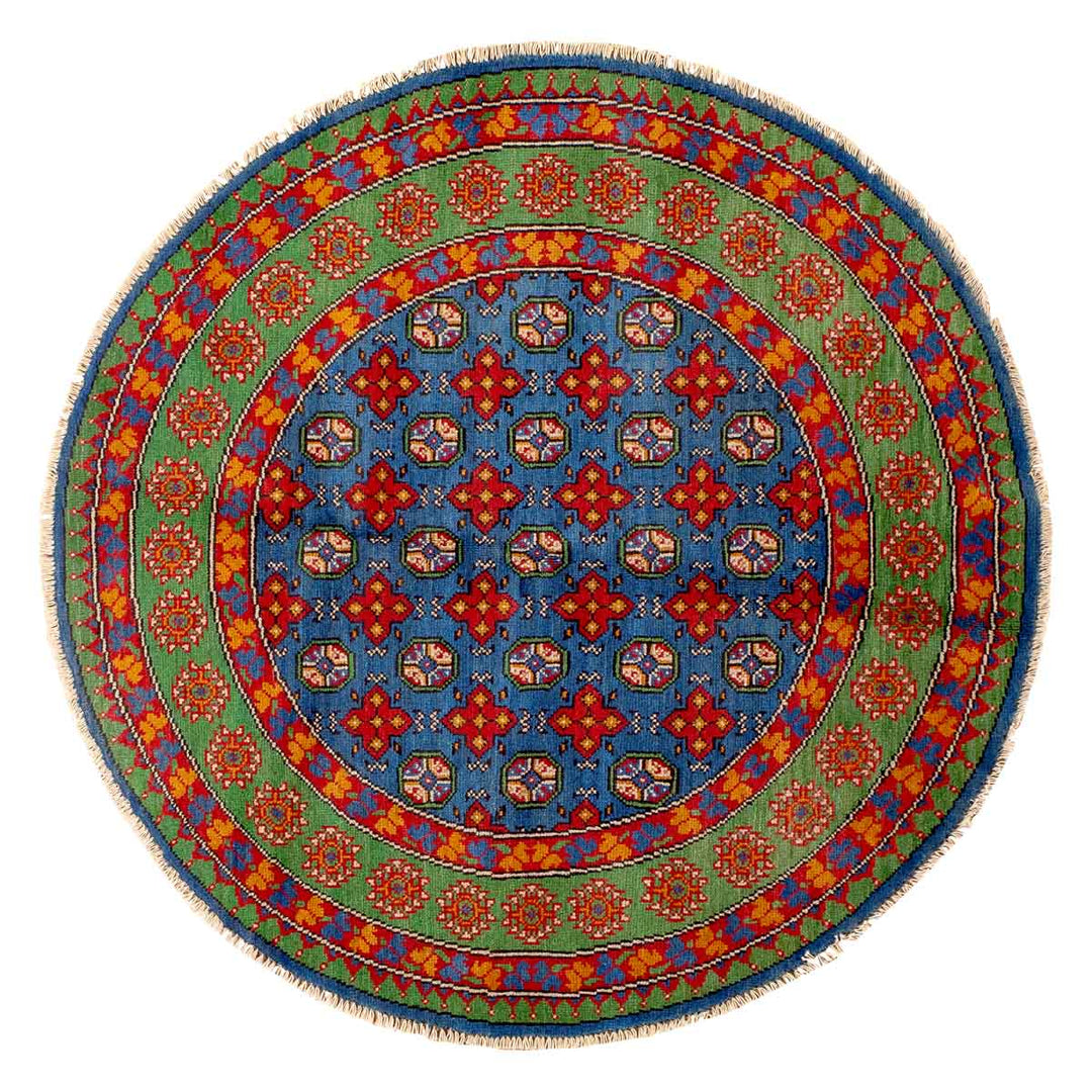 שטיח אפגני בוכרה עגול 00 אדום/כחול 150*150 | Bokhara Rug