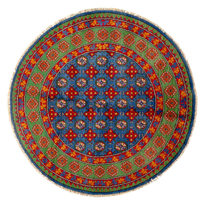 שטיח אפגני בוכרה עגול 00 אדום/כחול 150*150 | Bokhara Rug