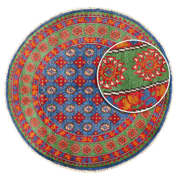 שטיח אפגני בוכרה עגול 00 אדום/כחול 150*146 | Bokhara Rug