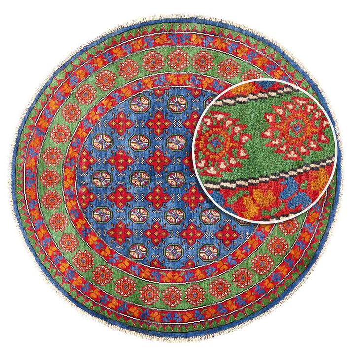 שטיח אפגני בוכרה עגול 00 אדום/כחול 150*146 | Bokhara Rug