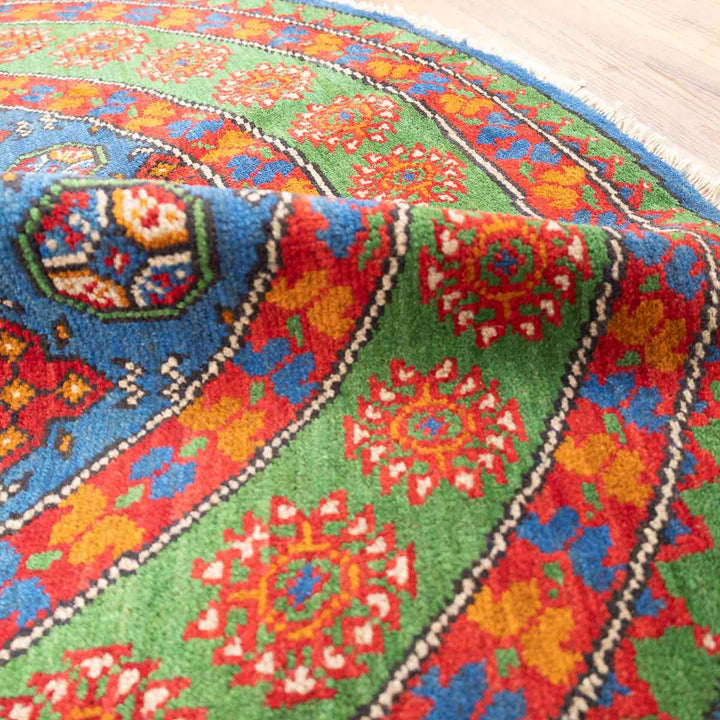 שטיח אפגני בוכרה עגול 00 אדום/כחול 150*146 | Bokhara Rug