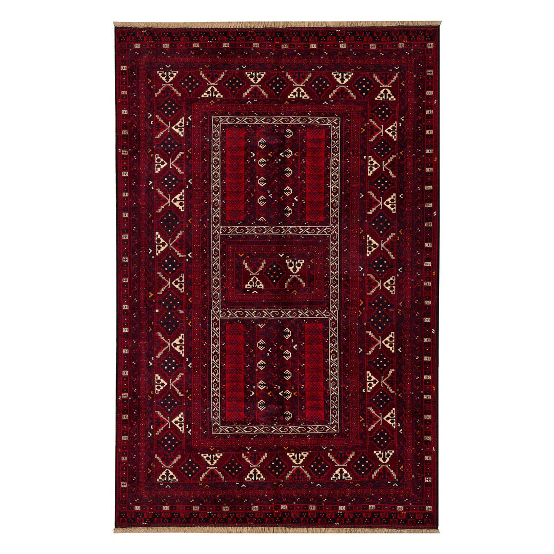 שטיח אפגנן קונדוז 00 אדום 246*159 | Afghan Kunduz Hand-Knotted