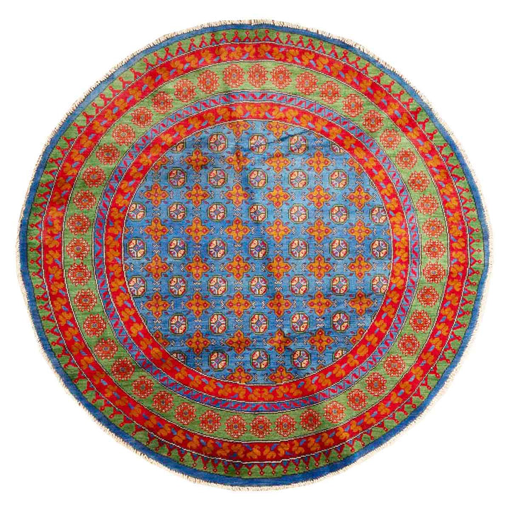 שטיח אפגני בוכרה עגול 00 אדום/כחול 199*197 | Bokhara Rug