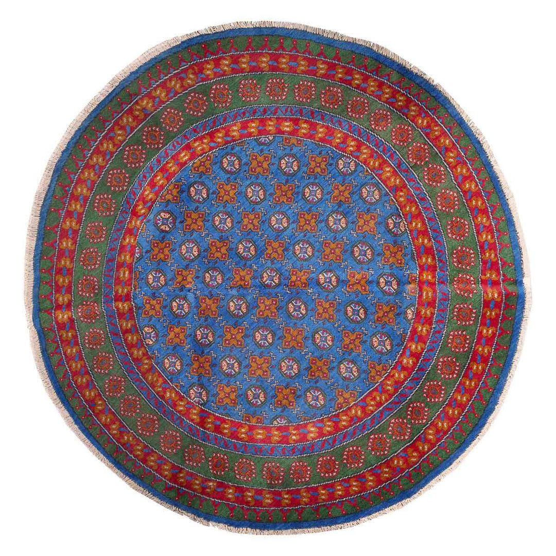 שטיח אפגני בוכרה עגול 00 אדום/כחול 195*201 | Bokhara Rug