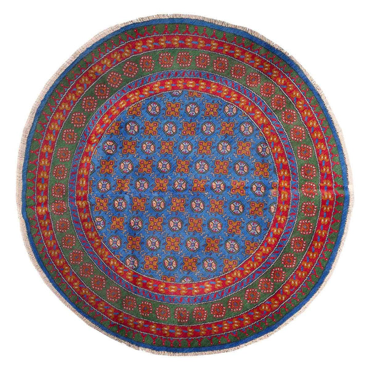 שטיח אפגני בוכרה עגול 00 אדום/כחול 195*201 | Bokhara Rug