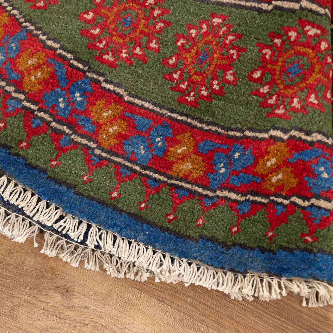 שטיח אפגני בוכרה עגול 00 אדום/כחול 145*143 | Bokhara Rug