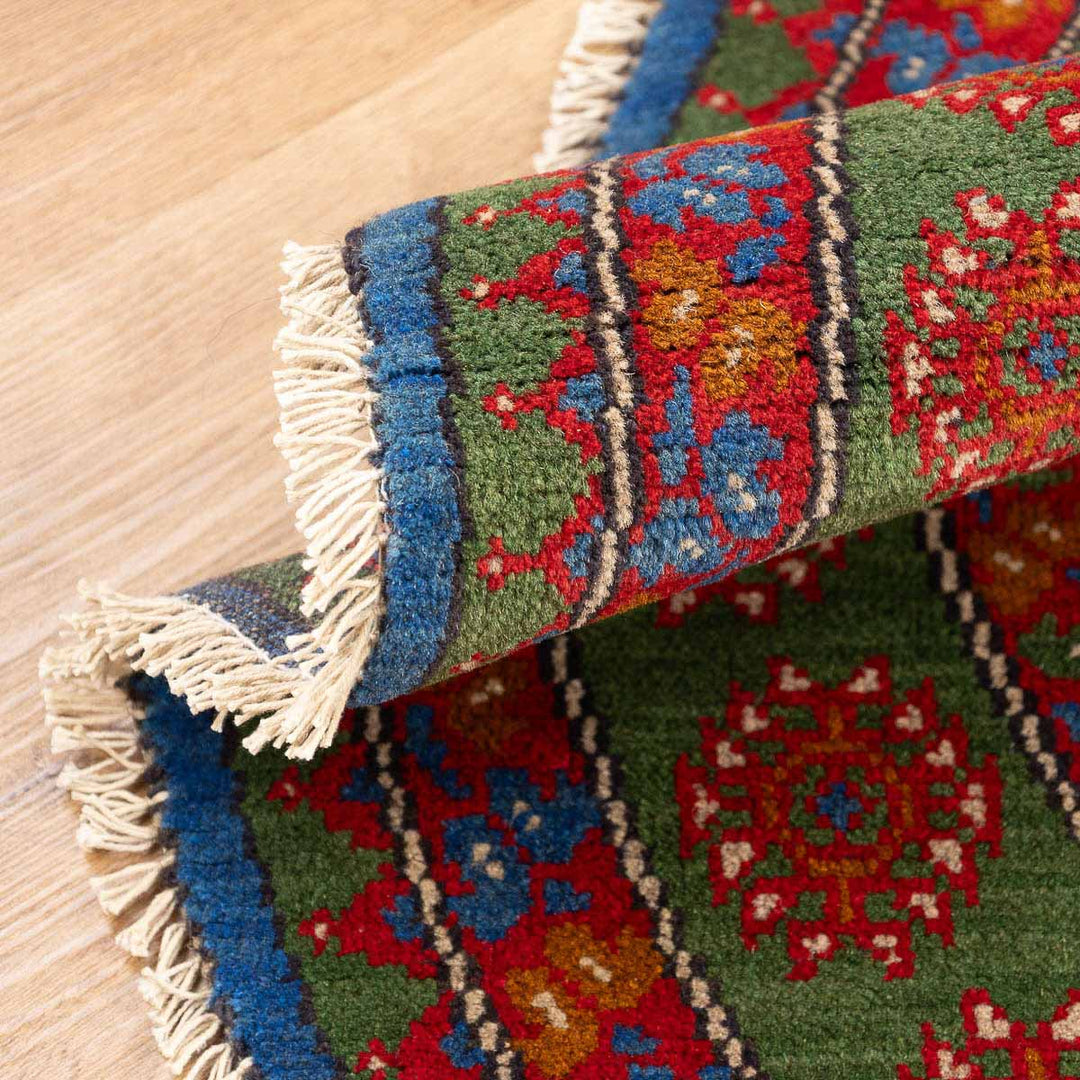 שטיח אפגני בוכרה עגול 00 אדום/כחול 145*143 | Bokhara Rug