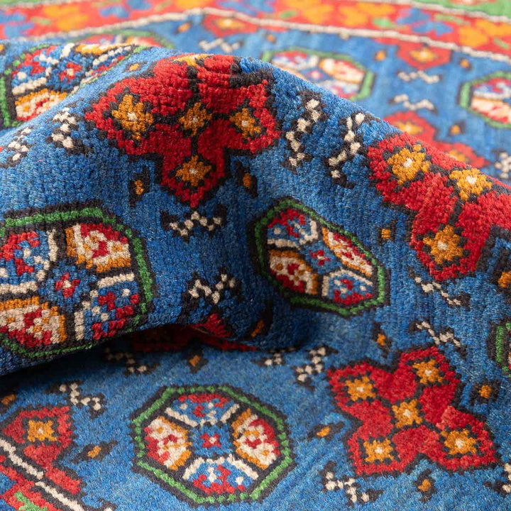 שטיח אפגני בוכרה עגול 00 אדום/כחול 150*146 | Bokhara Rug