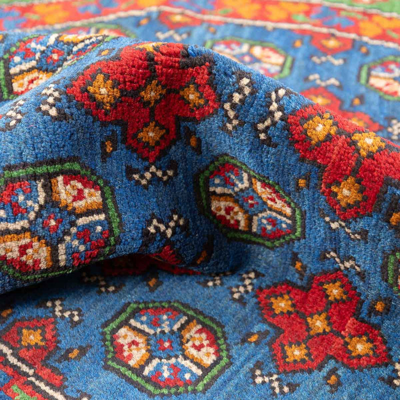 שטיח אפגני בוכרה עגול 00 אדום/כחול 150*146 | Bokhara Rug