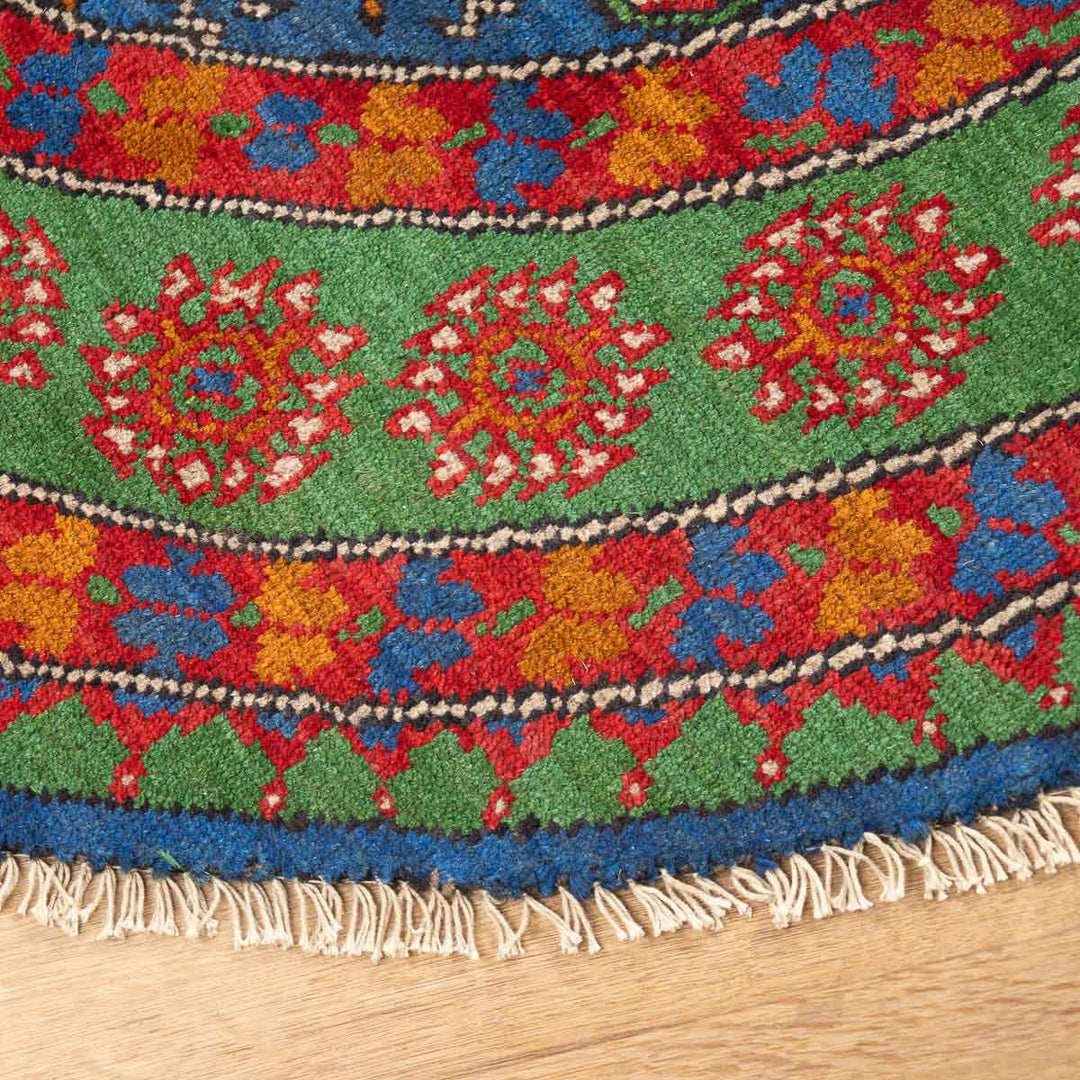 שטיח אפגני בוכרה עגול 00 אדום/כחול 150*146 | Bokhara Rug