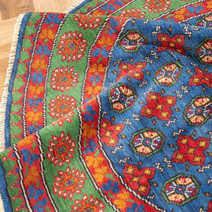 שטיח אפגני בוכרה עגול 00 אדום/כחול 150*146 | Bokhara Rug