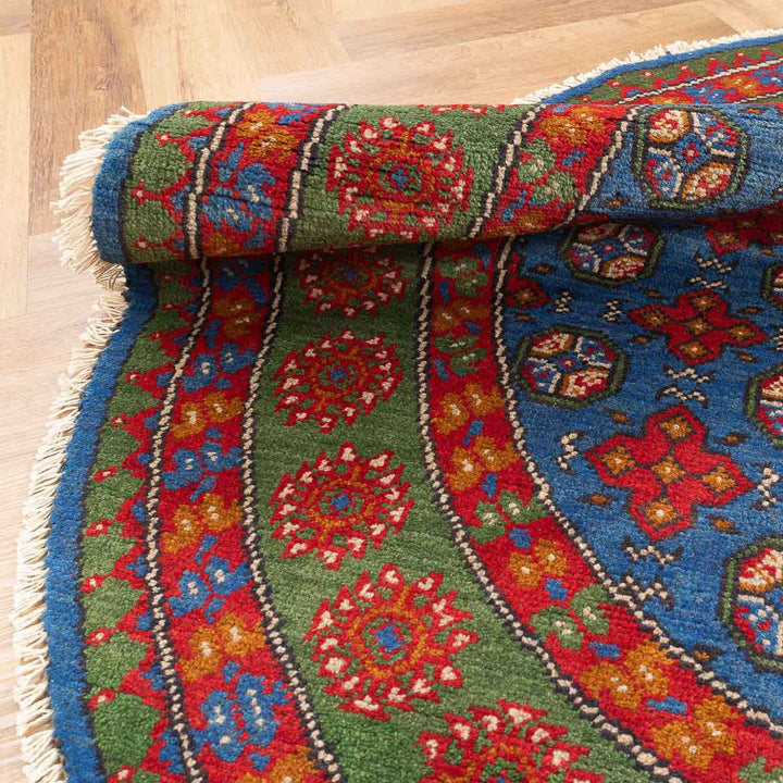 שטיח אפגני בוכרה עגול 00 אדום/כחול 145*143 | Bokhara Rug