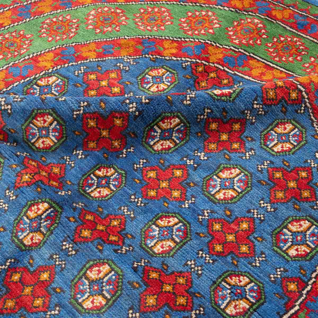 שטיח אפגני בוכרה עגול 00 אדום/כחול 150*146 | Bokhara Rug