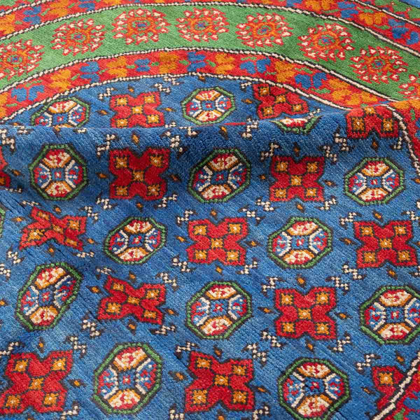שטיח אפגני בוכרה עגול 00 אדום/כחול 150*146 | Bokhara Rug