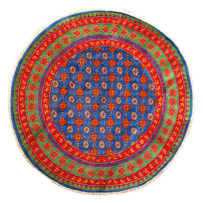 שטיח אפגני בוכרה עגול 00 אדום/כחול 195*194 | Bokhara Rug