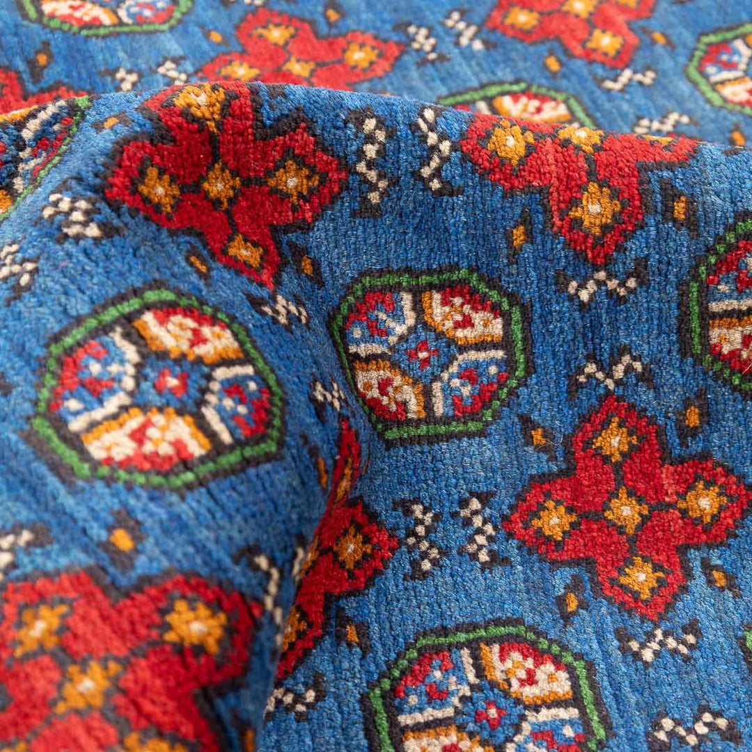 שטיח אפגני בוכרה עגול 00 אדום/כחול 150*146 | Bokhara Rug