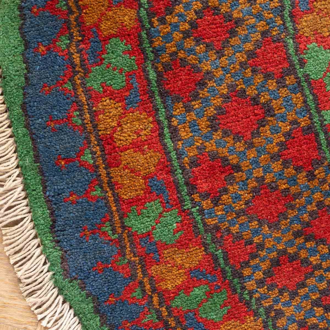 שטיח אפגני בוכרה עגול 00 אדום/כחול 145*143 | Bokhara Rug