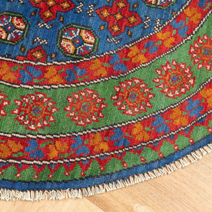 שטיח אפגני בוכרה עגול 00 אדום/כחול 150*146 | Bokhara Rug