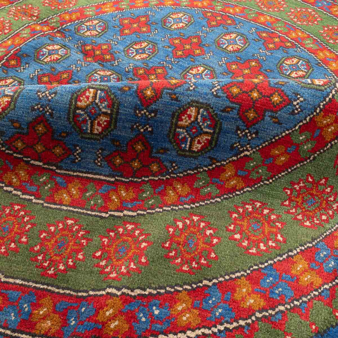 שטיח אפגני בוכרה עגול 00 אדום/כחול 145*143 | Bokhara Rug