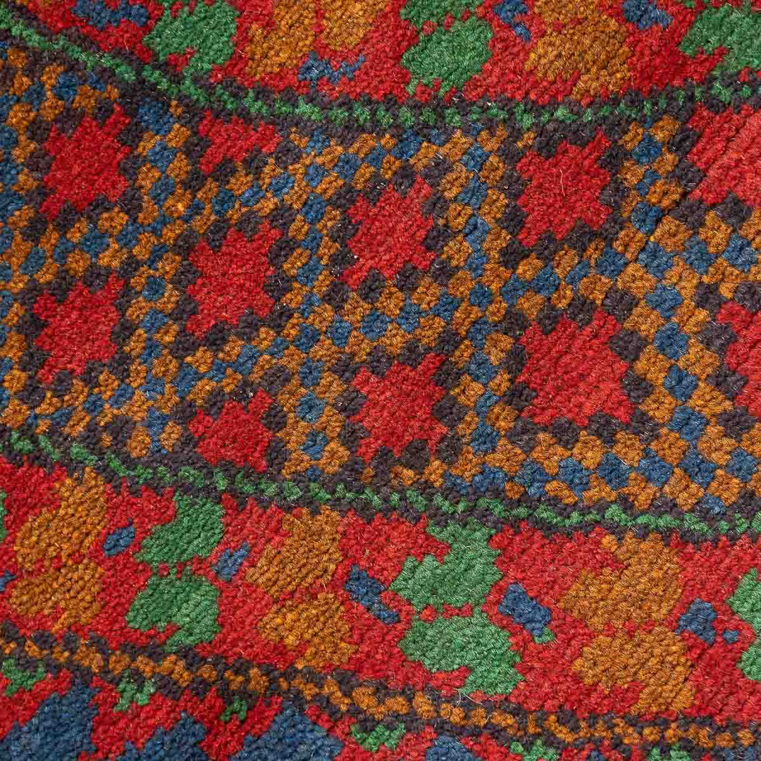 שטיח אפגני בוכרה עגול 00 אדום/כחול 145*143 | Bokhara Rug