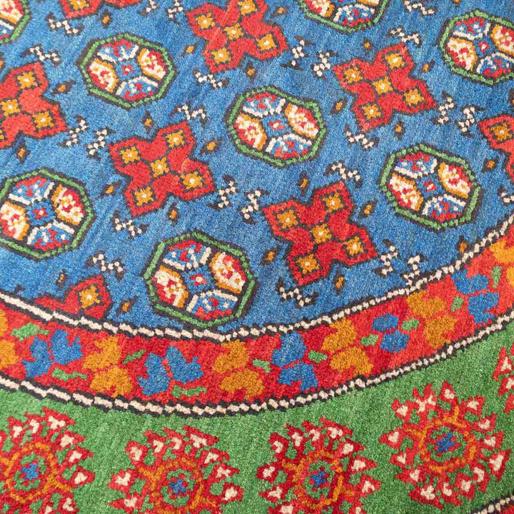 שטיח אפגני בוכרה עגול 00 אדום/כחול 150*146 | Bokhara Rug