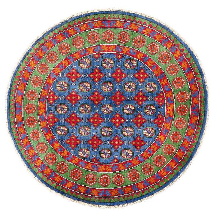 שטיח אפגני בוכרה עגול 00 אדום/כחול 150*146 | Bokhara Rug
