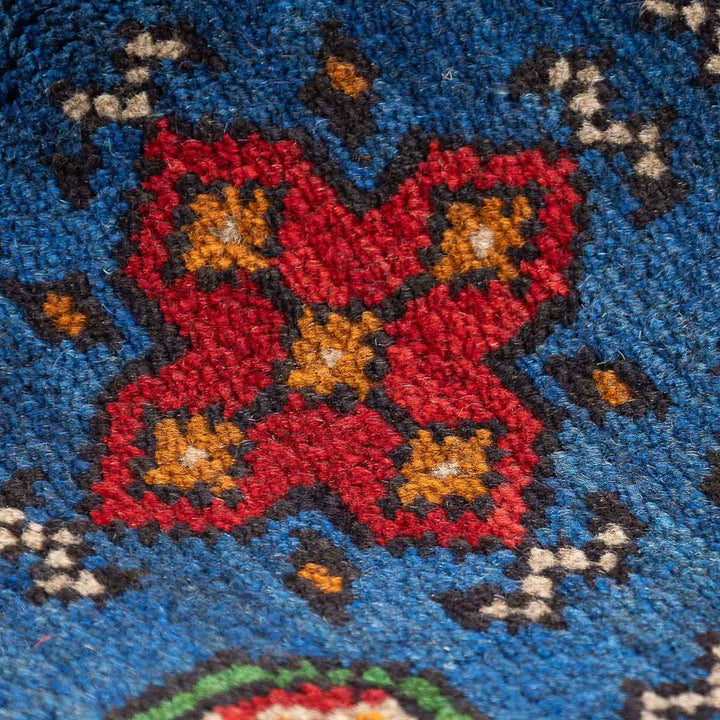 שטיח אפגני בוכרה עגול 00 אדום/כחול 150*146 | Bokhara Rug