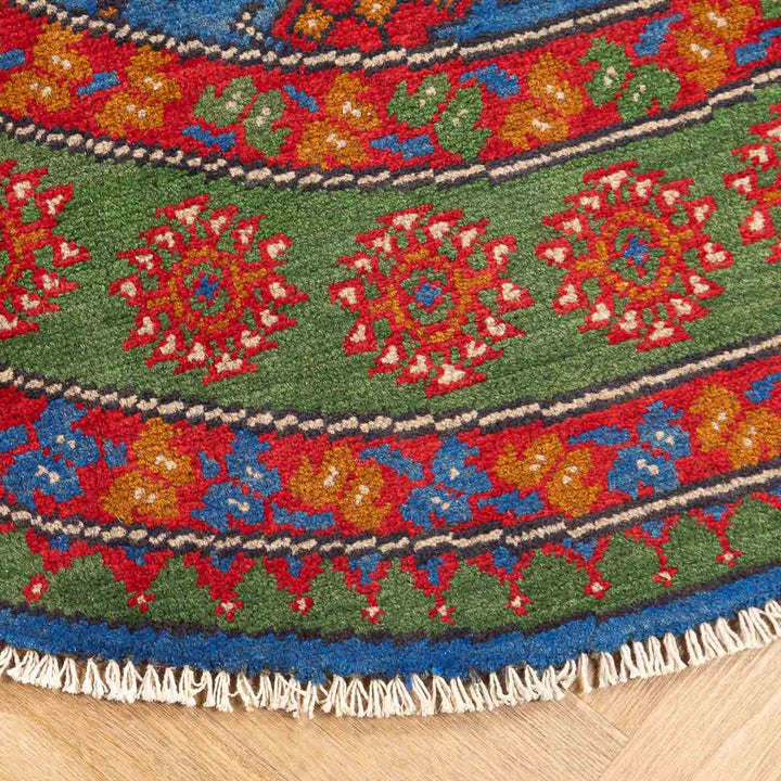 שטיח אפגני בוכרה עגול 00 אדום/כחול 145*143 | Bokhara Rug