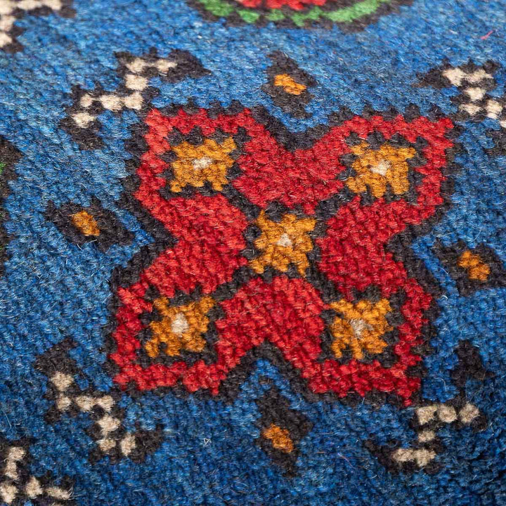 שטיח אפגני בוכרה עגול 00 אדום/כחול 150*146 | Bokhara Rug
