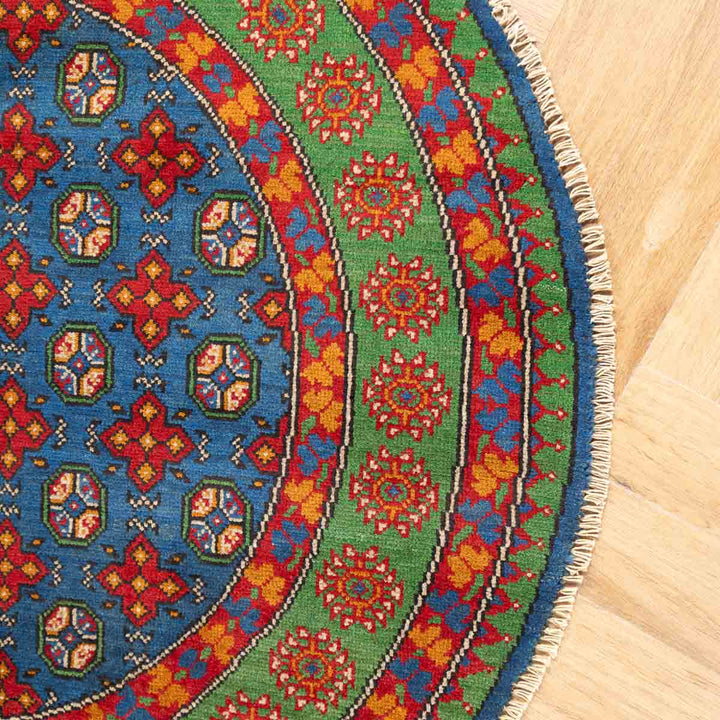 שטיח אפגני בוכרה עגול 00 אדום/כחול 150*150 | Bokhara Rug