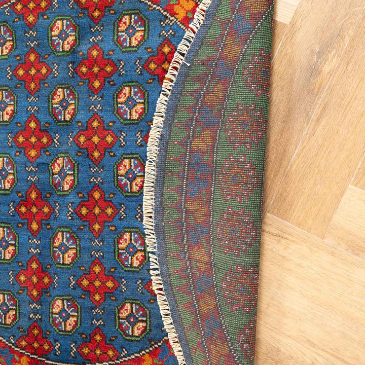 שטיח אפגני בוכרה עגול 00 אדום/כחול 150*150 | Bokhara Rug
