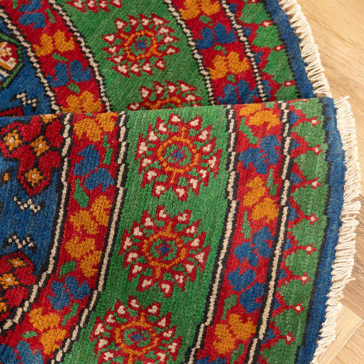 שטיח אפגני בוכרה עגול 00 אדום/כחול 150*150 | Bokhara Rug