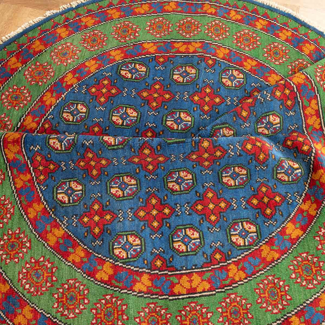 שטיח אפגני בוכרה עגול 00 אדום/כחול 150*150 | Bokhara Rug