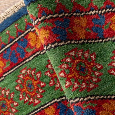 שטיח אפגני בוכרה עגול 00 אדום/כחול 150*150 | Bokhara Rug