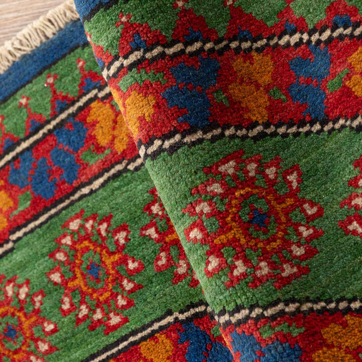 שטיח אפגני בוכרה עגול 00 אדום/כחול 150*150 | Bokhara Rug