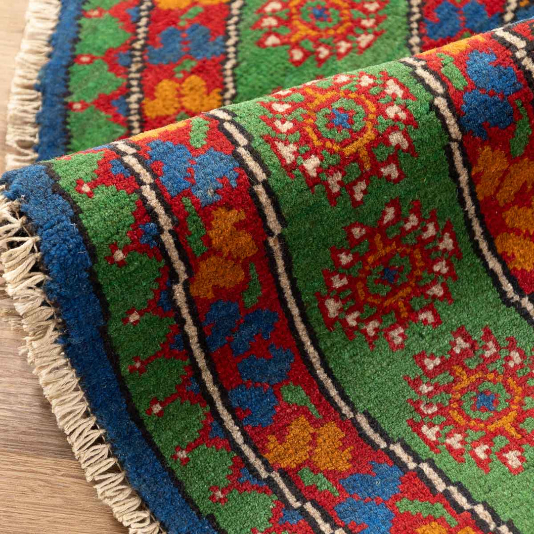 שטיח אפגני בוכרה עגול 00 אדום/כחול 150*150 | Bokhara Rug