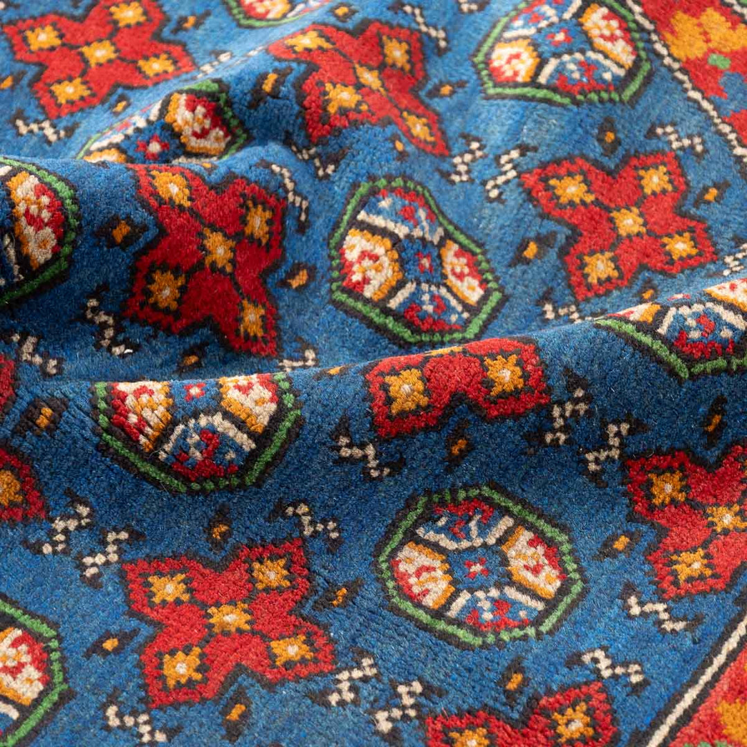 שטיח אפגני בוכרה עגול 00 אדום/כחול 150*150 | Bokhara Rug