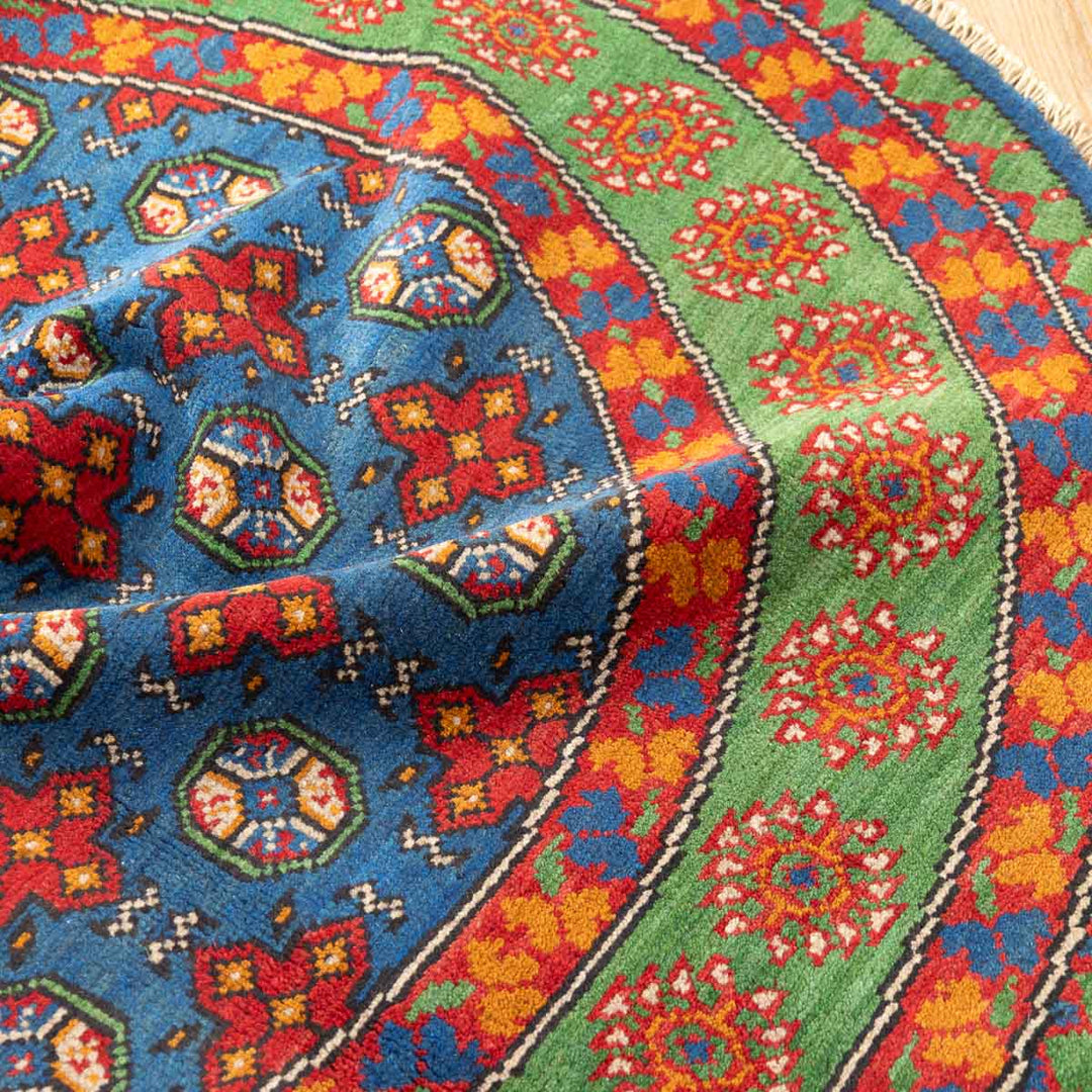 שטיח אפגני בוכרה עגול 00 אדום/כחול 150*150 | Bokhara Rug
