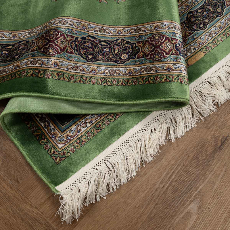 שטיח קום משי 28  ירוק ראנר | QOM