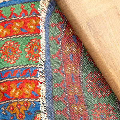 שטיח אפגני בוכרה עגול 00 אדום/כחול 195*194 | Bokhara Rug