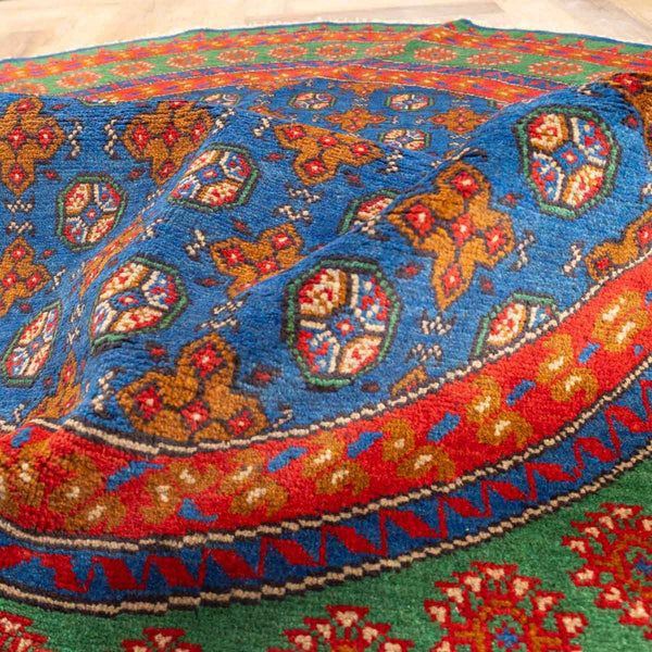 שטיח אפגני בוכרה עגול 00 אדום/כחול 195*194 | Bokhara Rug