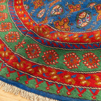 שטיח אפגני בוכרה עגול 00 אדום/כחול 195*194 | Bokhara Rug