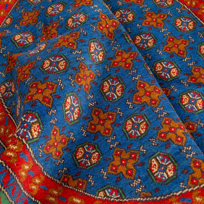 שטיח אפגני בוכרה עגול 00 אדום/כחול 195*194 | Bokhara Rug