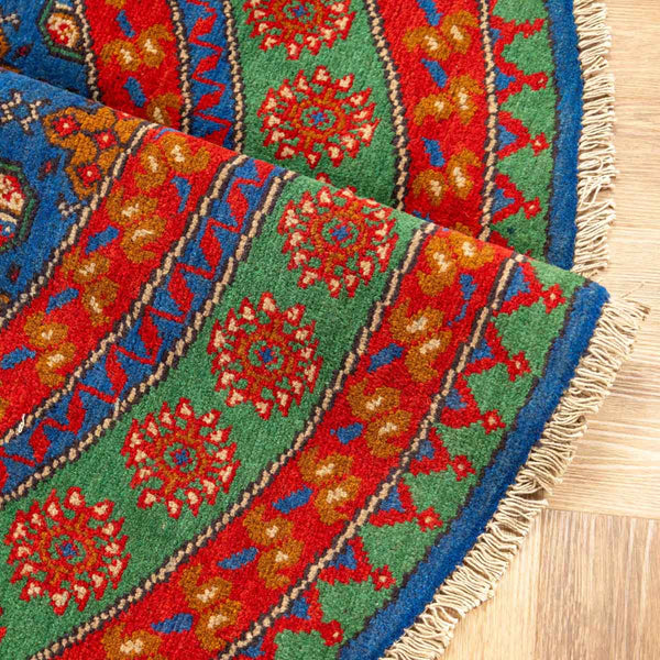 שטיח אפגני בוכרה עגול 00 אדום/כחול 195*194 | Bokhara Rug