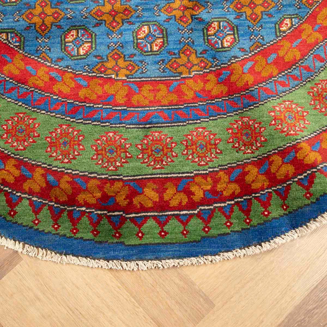 שטיח אפגני בוכרה עגול 00 אדום/כחול 199*197 | Bokhara Rug